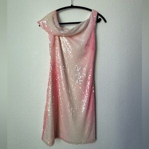 Halston, Lydia draped one shoulder sequin mini dress